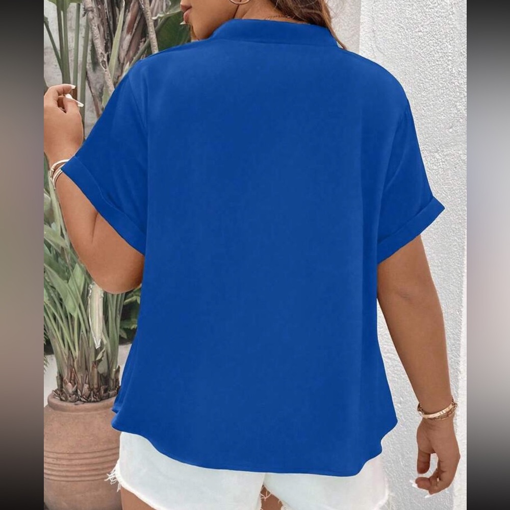 SHEIN Privé Plus Draped Collar Roll Up Sleeve Blouse - Picture 2 of 2